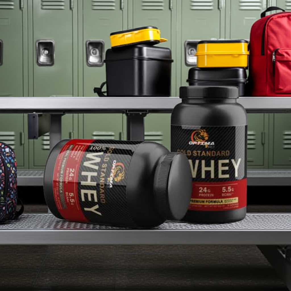 Optima Pro Whey Protein Powder container with premium formula