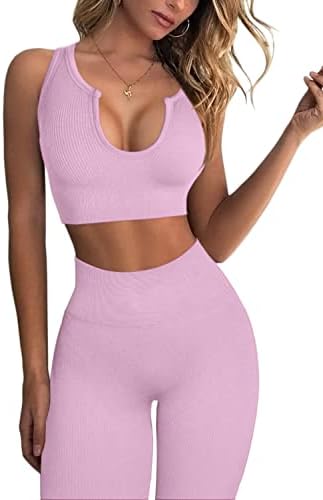 women 2 piece ribbed seamless yoga set