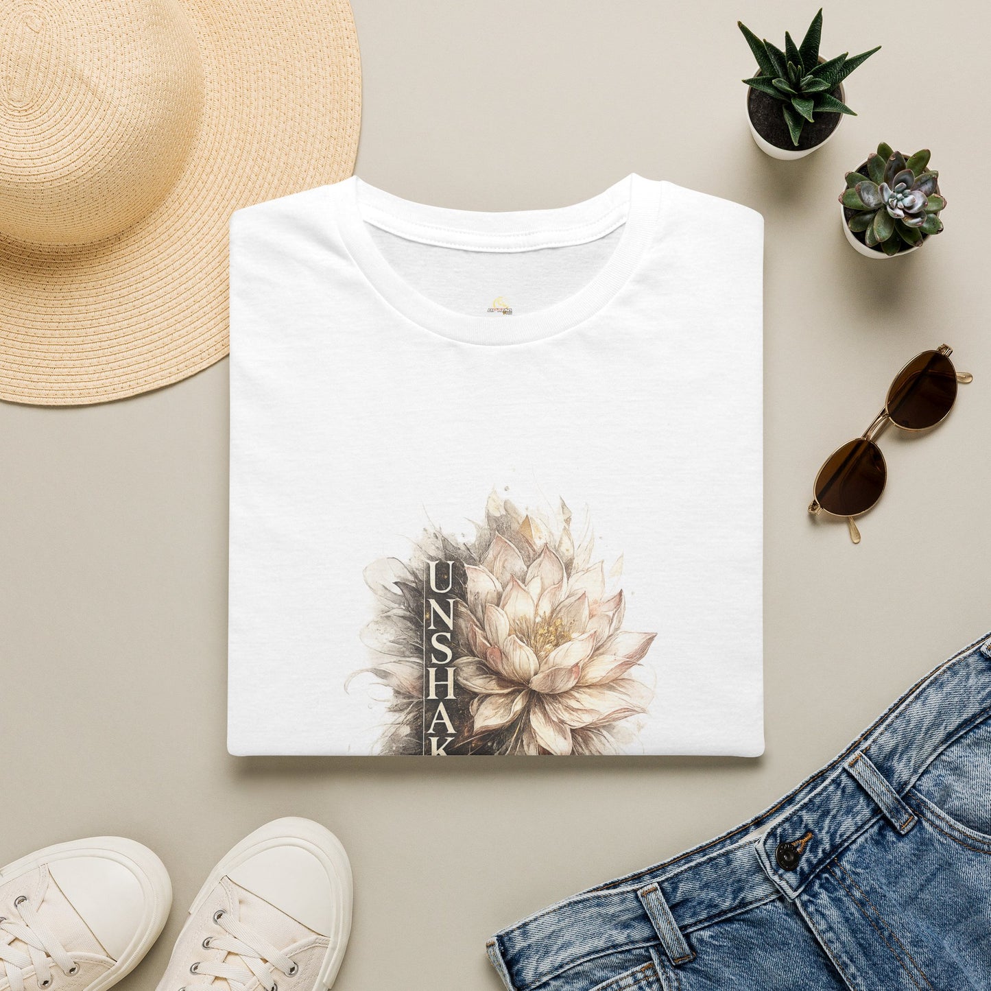 Floral 'UNSHAK' Lotus T-Shirt — Soft Vintage Botanical Tee