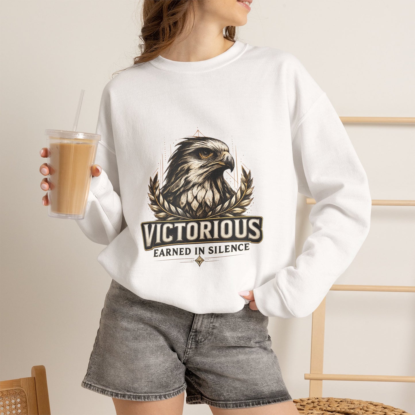Victorious Eagle Crewneck Sweatshirt — "Victorious: Earned in Silence / Proven in Action"