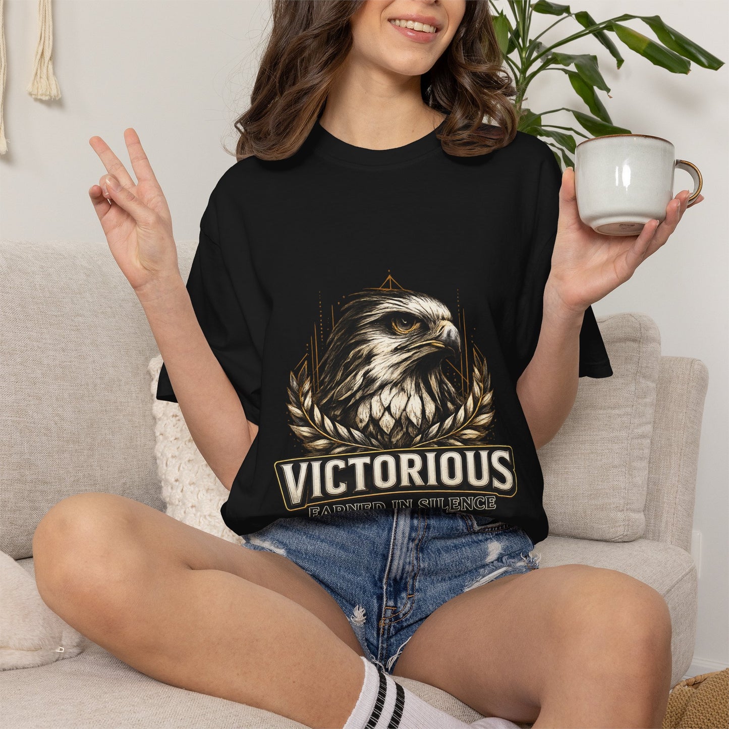 Victorious Eagle T‑Shirt — "Victorious: Earned in Silence / Proven in Action" Graphic Tee