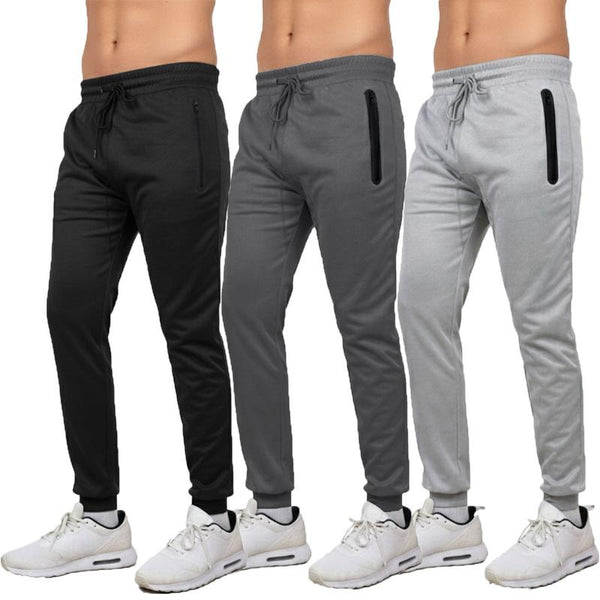 Men'S Multi Pack Performance Tech Joggers Sweatpants with Heat Seal Zipper Side Pockets