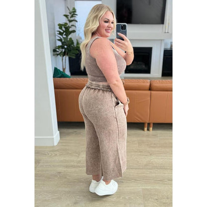 Acid Wash Wide Leg Sweatpants in Mocha