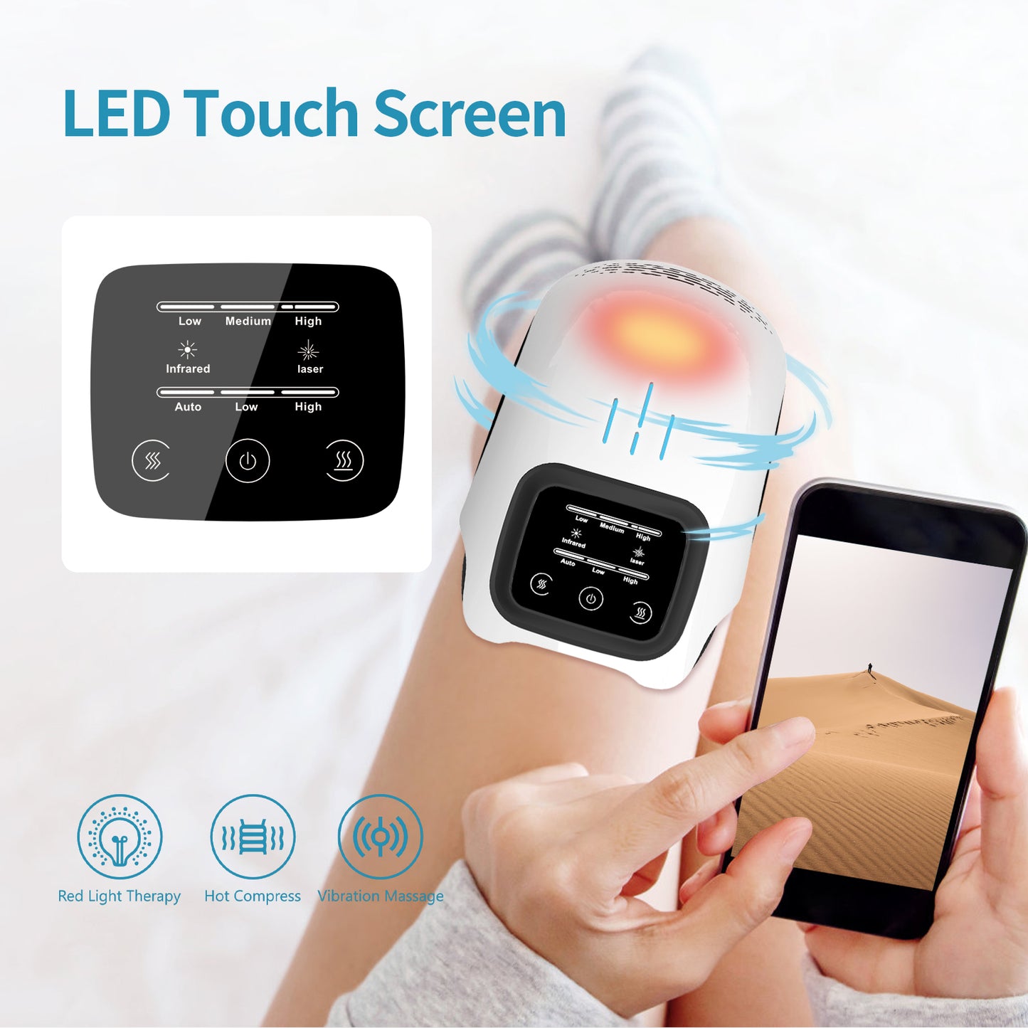 adjustable knee massager with LED touch controls