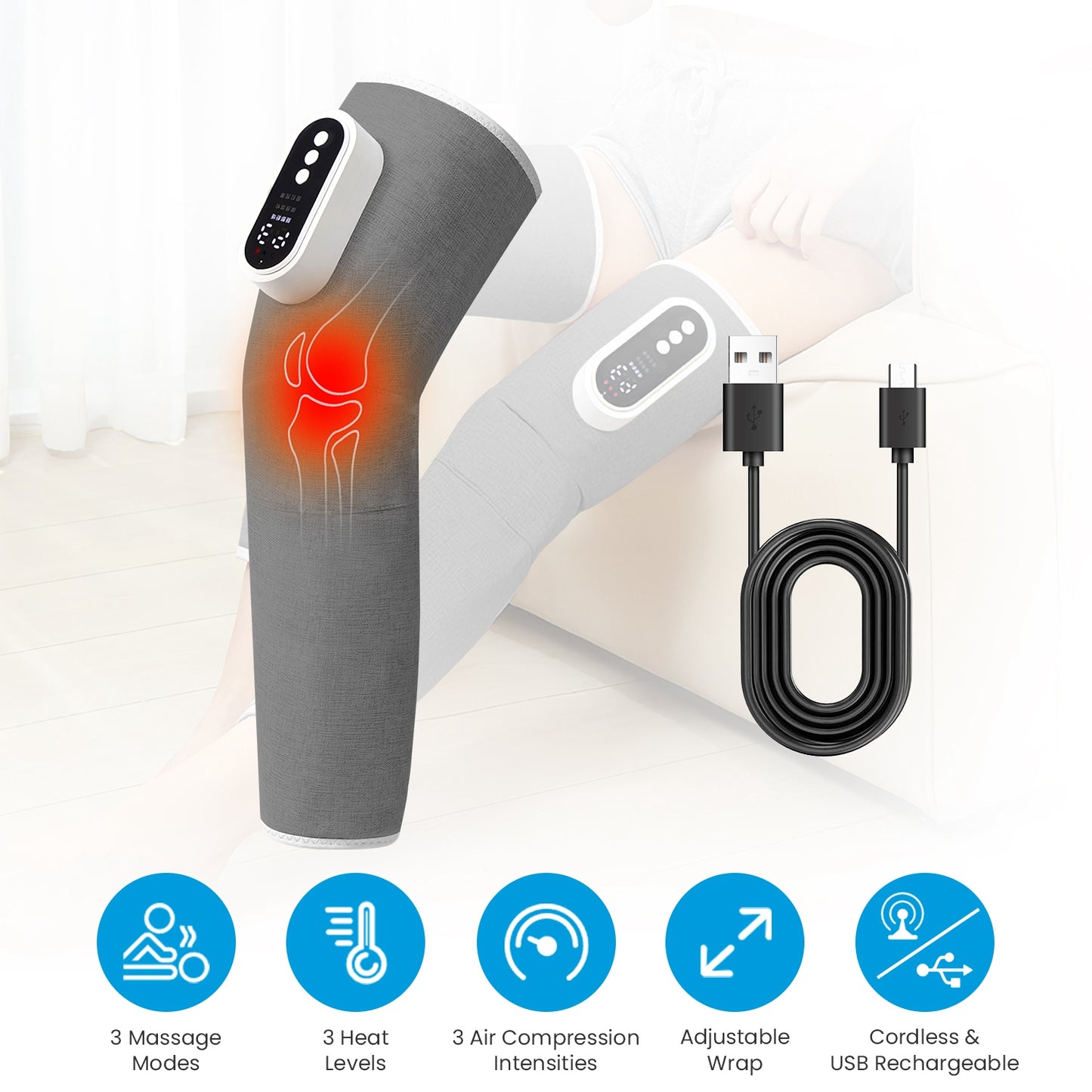 air compression thigh knee calf massager device