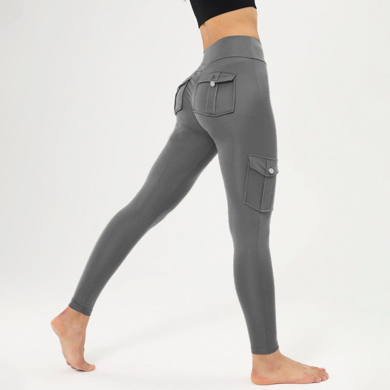 breathable stretch yoga pants with side pockets