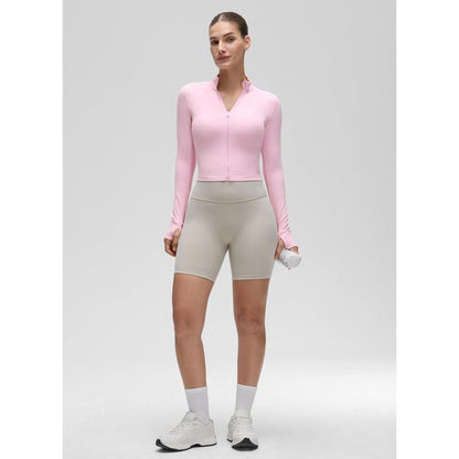 CRZ YOGA Womens Butterluxe Full Zip Cropped Workout Jacket Slim Fit Lightweight Athletic Yoga Tops with Thumb Holes