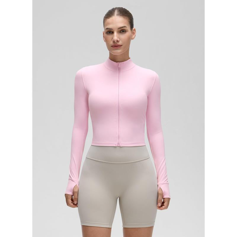 CRZ YOGA Womens Butterluxe Full Zip Cropped Workout Jacket Slim Fit Lightweight Athletic Yoga Tops with Thumb Holes