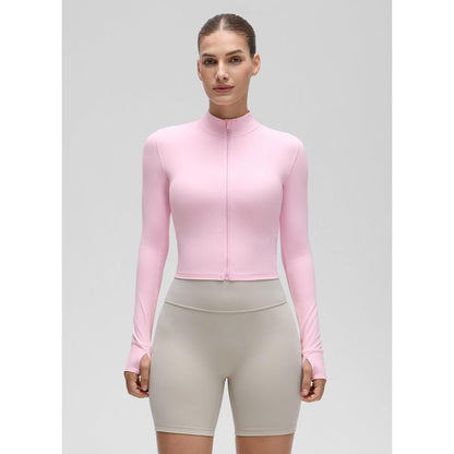CRZ YOGA Womens Butterluxe Full Zip Cropped Workout Jacket Slim Fit Lightweight Athletic Yoga Tops with Thumb Holes