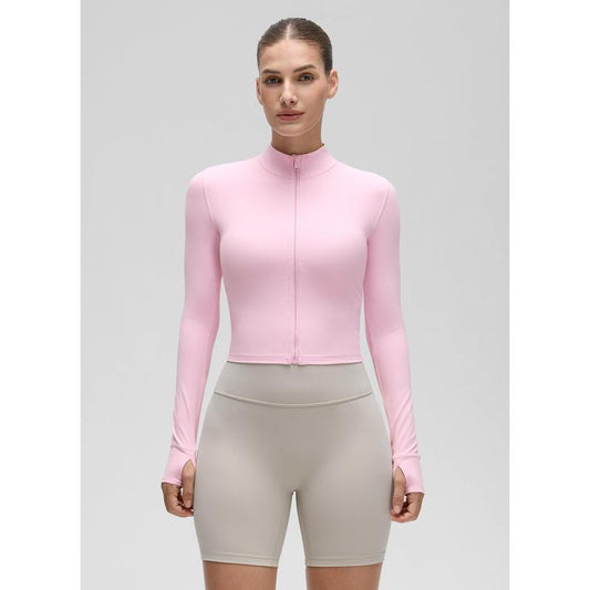 CRZ YOGA Womens Butterluxe Full Zip Cropped Workout Jacket Slim Fit Lightweight Athletic Yoga Tops with Thumb Holes