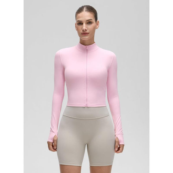 CRZ YOGA Womens Butterluxe Full Zip Cropped Workout Jacket Slim Fit Lightweight Athletic Yoga Tops with Thumb Holes