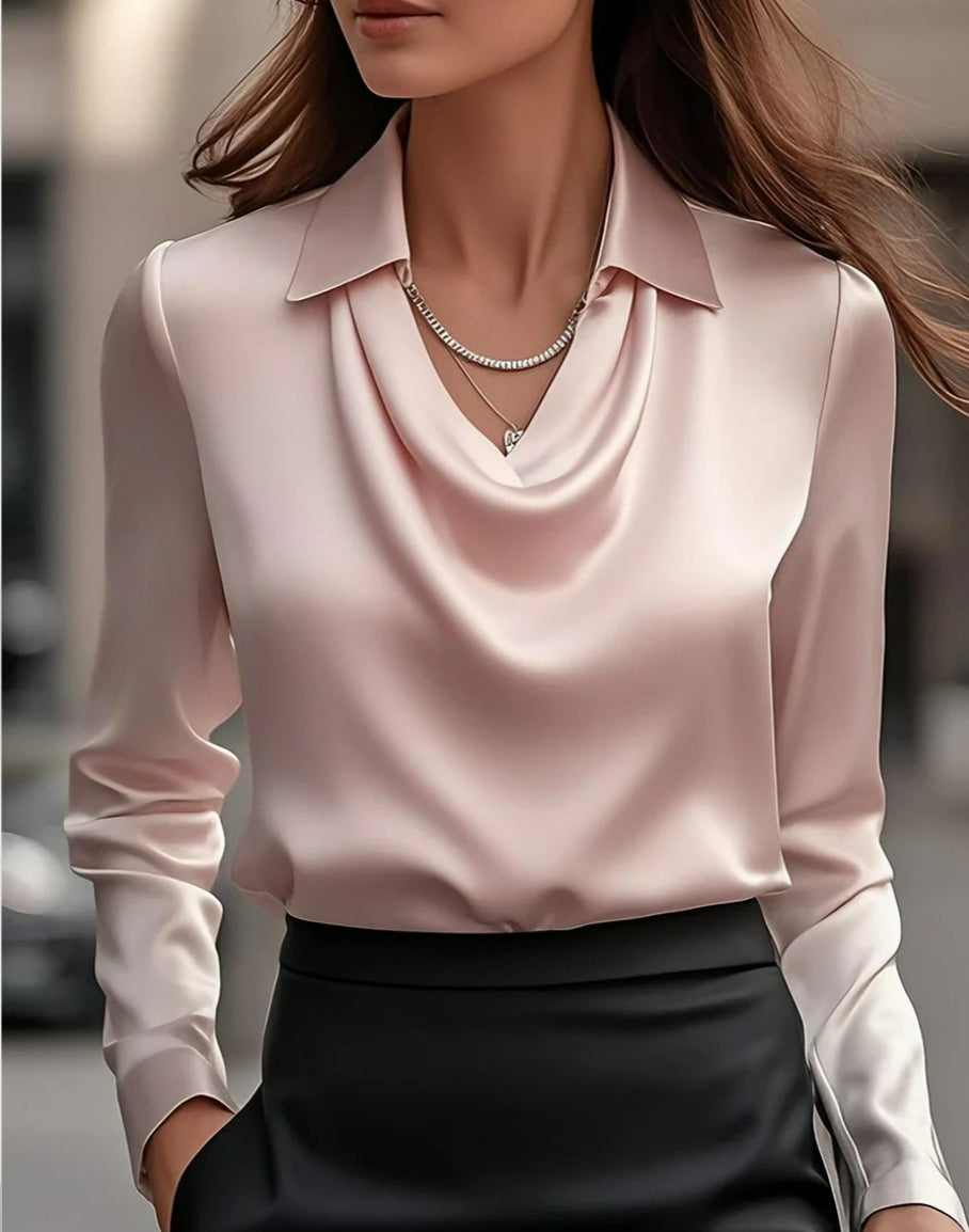 elegant satin office blouse long sleeve