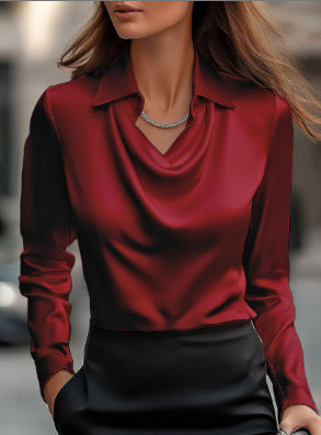 elegant satin office blouse long sleeve