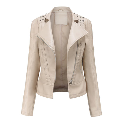 lapel leather fashion jacket for women