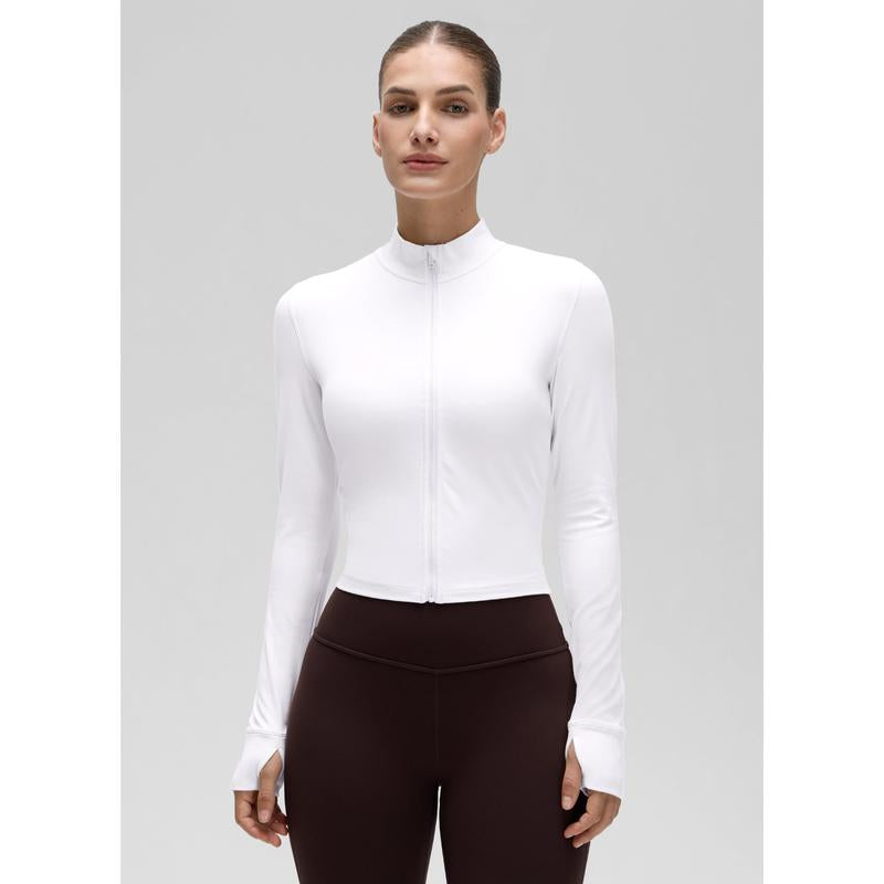 CRZ YOGA Womens Butterluxe Full Zip Cropped Workout Jacket Slim Fit Lightweight Athletic Yoga Tops with Thumb Holes