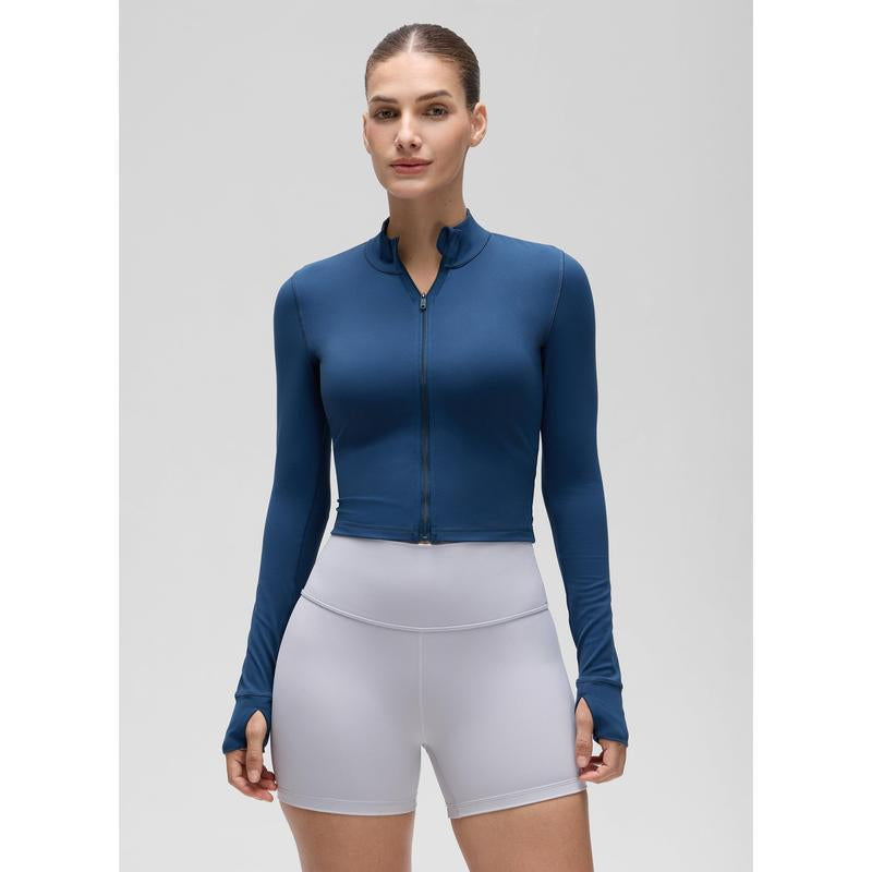 CRZ YOGA Womens Butterluxe Full Zip Cropped Workout Jacket Slim Fit Lightweight Athletic Yoga Tops with Thumb Holes