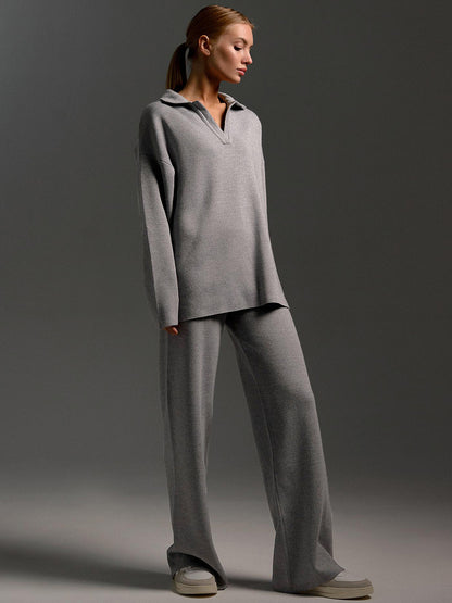 long sleeve pullover top and straight leg pants set
