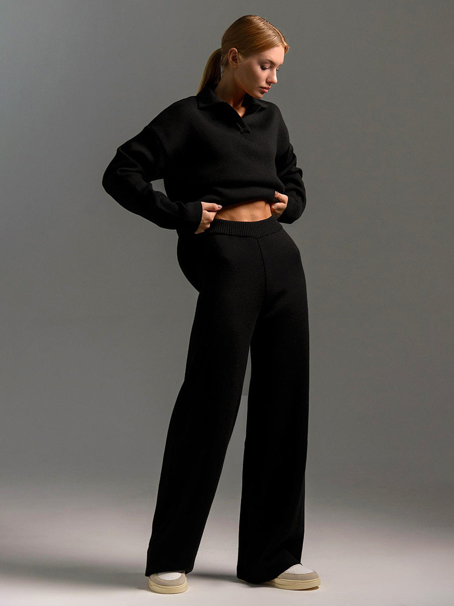 long sleeve pullover top and straight leg pants set
