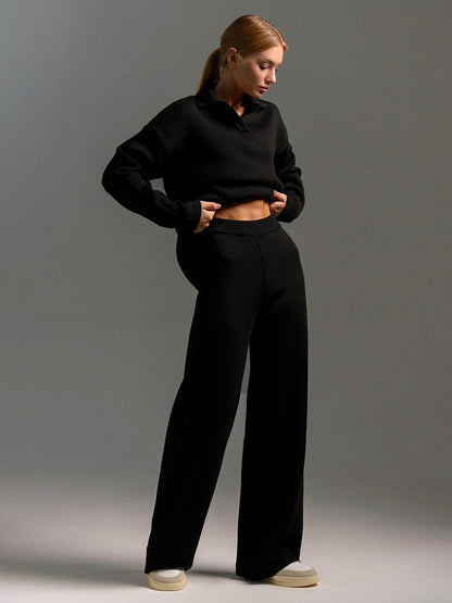 long sleeve pullover top and straight leg pants set
