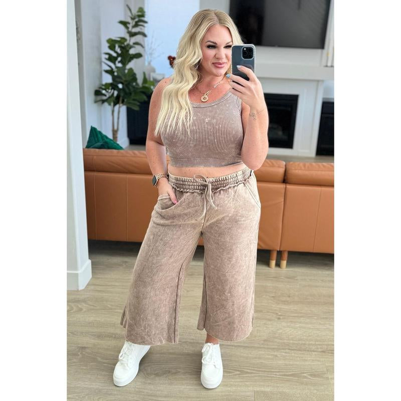 Acid Wash Wide Leg Sweatpants in Mocha