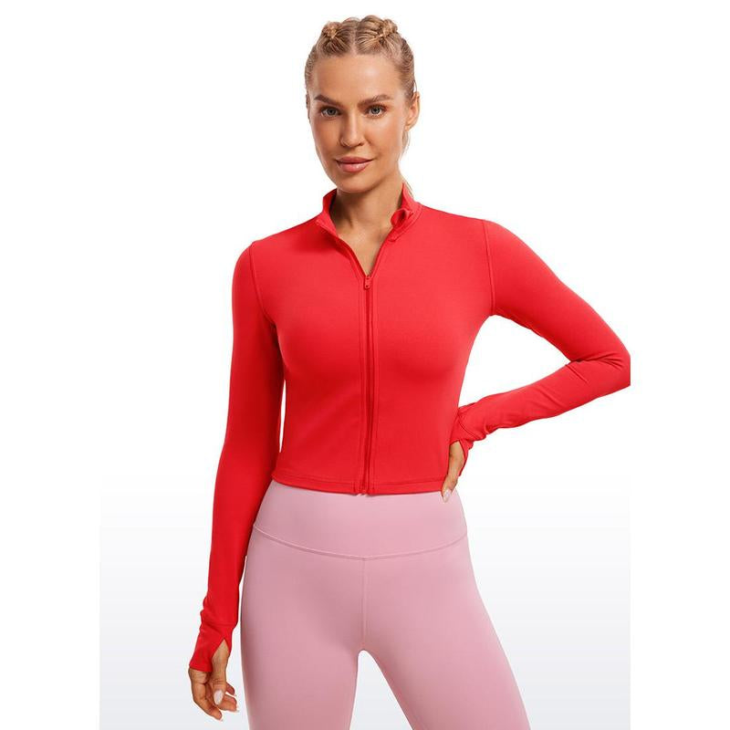 CRZ YOGA Womens Butterluxe Full Zip Cropped Workout Jacket Slim Fit Lightweight Athletic Yoga Tops with Thumb Holes