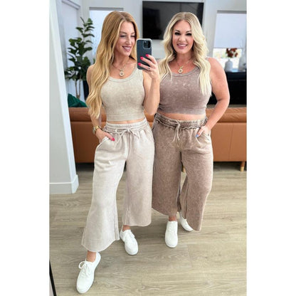 Acid Wash Wide Leg Sweatpants in Mocha