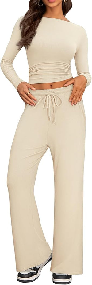 wide leg pants and ruched top casual loungewear