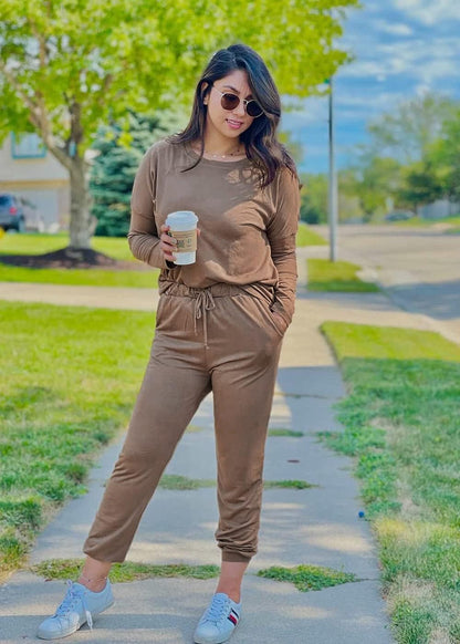 women 2 piece lounge set long sleeve jogger pants
