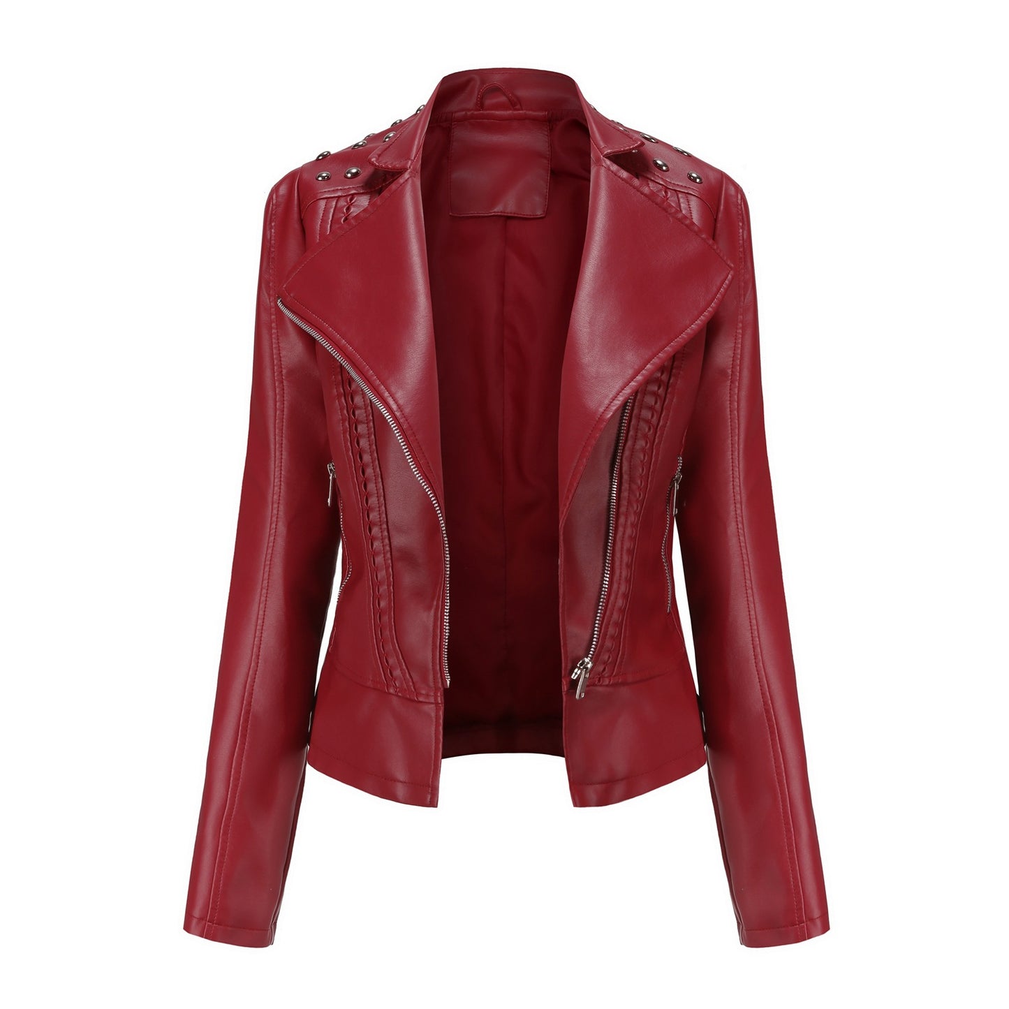 women beaded leather moto biker jacket