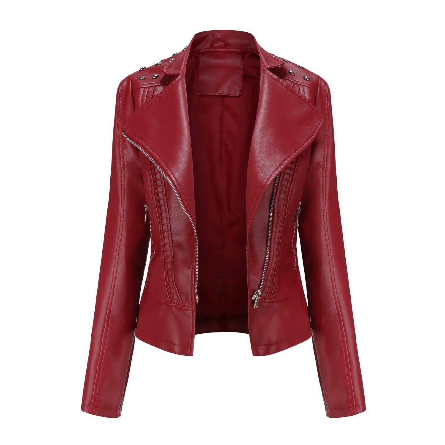 women beaded leather moto biker jacket