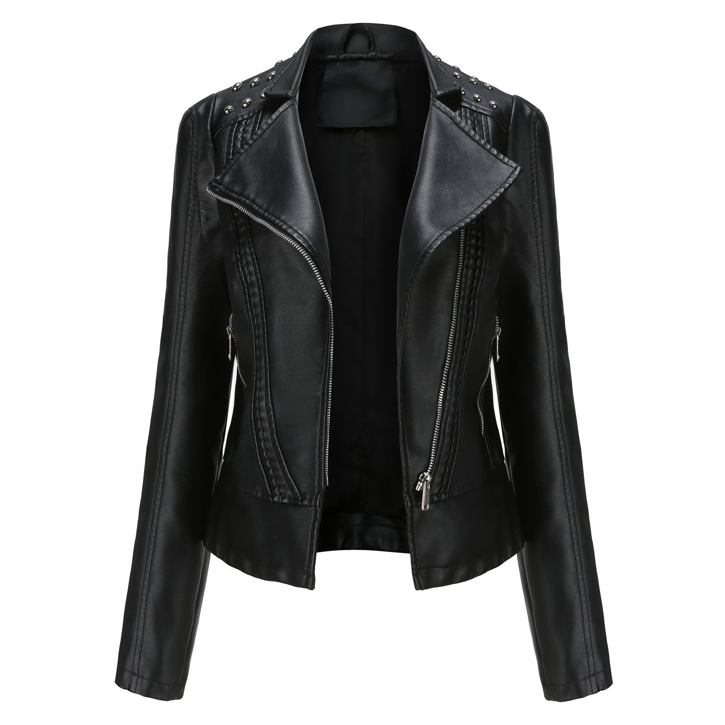 women beaded leather moto biker jacket