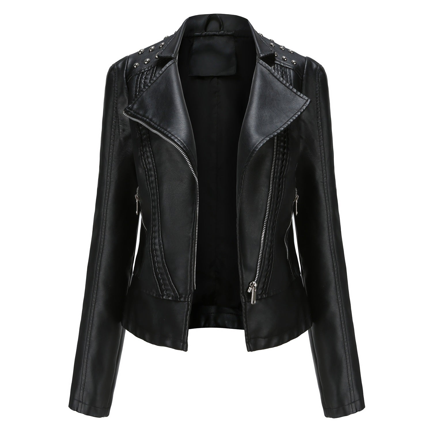 women beaded leather moto biker jacket
