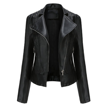 women beaded leather moto biker jacket