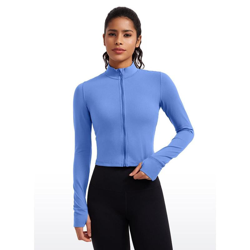CRZ YOGA Womens Butterluxe Full Zip Cropped Workout Jacket Slim Fit Lightweight Athletic Yoga Tops with Thumb Holes